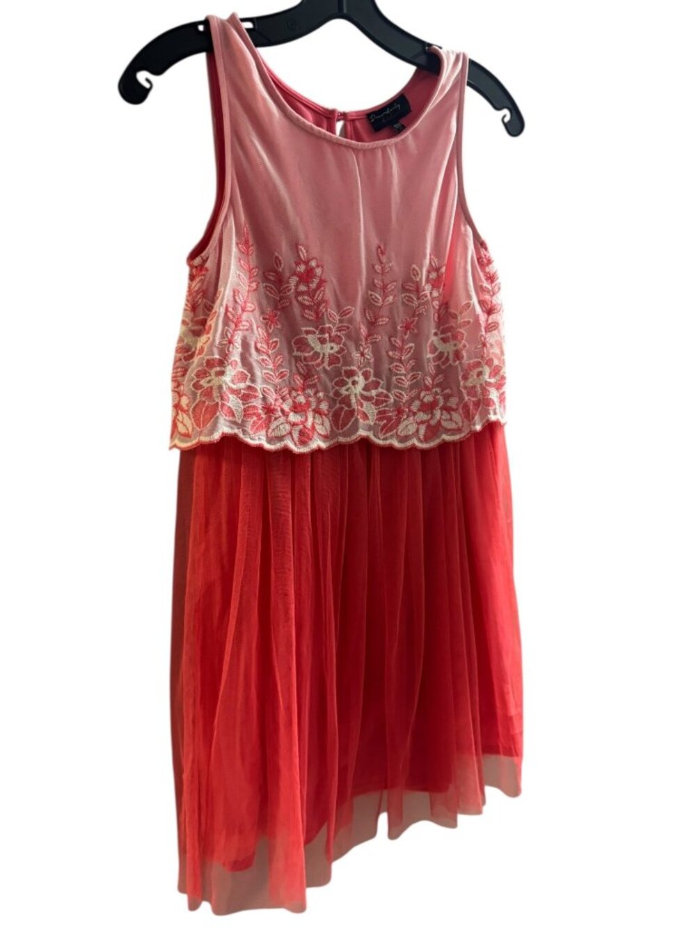 Disorderly Kids Girls Pink & Red Sleeveless Floral Embroidered Tulle Dress SZ 16